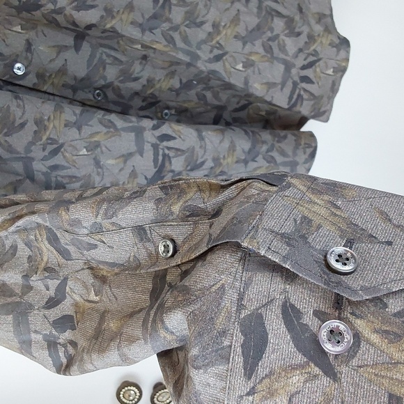 Bugatchi Mens Neutral Leaf Print Button down Dress Shirt Camo Sz.Large - Picture 7 of 9